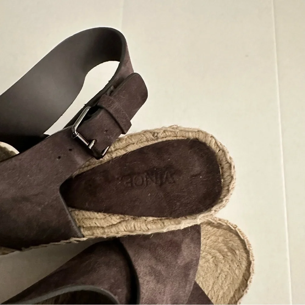 Vince Stephania leather suede ankle buckle wedge